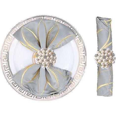 Ronds de serviette, lot de 12, ornés de perles, strass et cristaux (cadeau) (1/5)