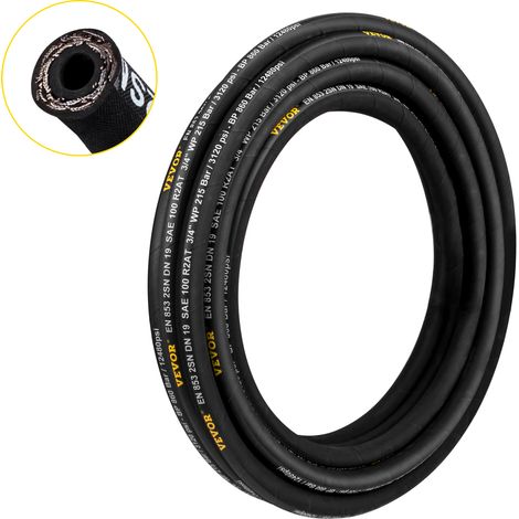 VEVOR Manguera Hidráulica de 100 m, Manguera Hidráulica en Espiral, Manguera Hidráulica de Goma con 2 Trenzas de Alambre de Acero de Alta Resistencia, Manguera Hidráulica a Granel -20 ℃ a 140 ℃