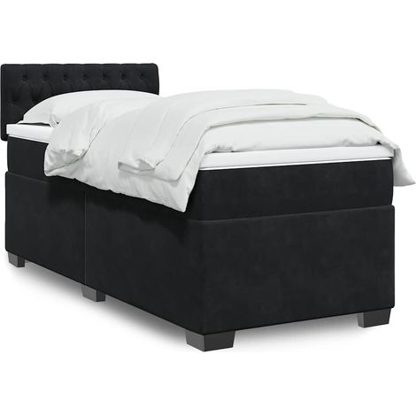 Cama box spring individual con colchón tela negro (1/5)