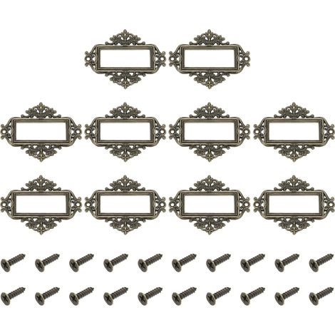 10 Pcs Porte-Etiquettes En Métal, 5.5x4.3cm Petit Cadre Vintage Pour Cartes Porte-Etiquettes Dentelle Florale Avec Vis Pour Boîtes De Fichiers Tiroirs Portes Armoires Étagères À (1/5)