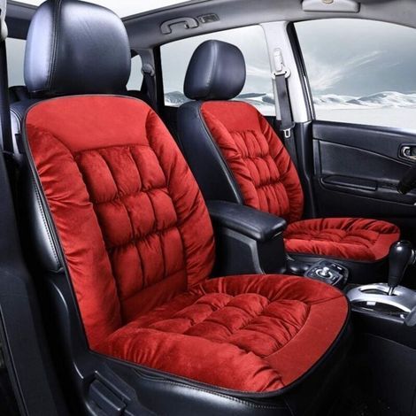 Universal short plush car seat cover – Optimal comfort – Non-slip and breathable – For front seats – Wine red (1/5)