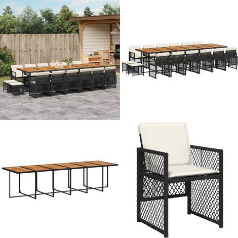 vidaXL Ensemble à manger de jardin 17 pcs coussins noir résine tressée (1/5)