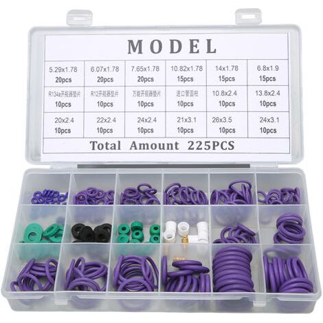 QORVA-Jeu de joints toriques pour climatiseur de voiture, assortiment de 14 tailles avec entretoise de rondelle, pour l'industrie des machines et la maison, 225 pièces
