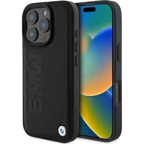 Coque rigide BMW BMHMP16XSLLBK pour iPhone 16 Pro Max 6,9 pouces, en cuir noir avec marquage à chaud et compatible MagSafe. (1/5)