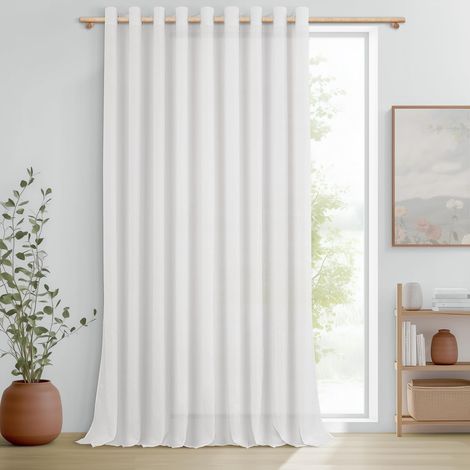 1 Pièce Rideaux Voilage Blanc en Lin Semi-Transparent Grande Largeur 300x240cm Voilages Intérieurs Rideau Voile à Oeillets pour Porte Fenetre Salon Chambre Cuisine Salle a Manger (1/5)