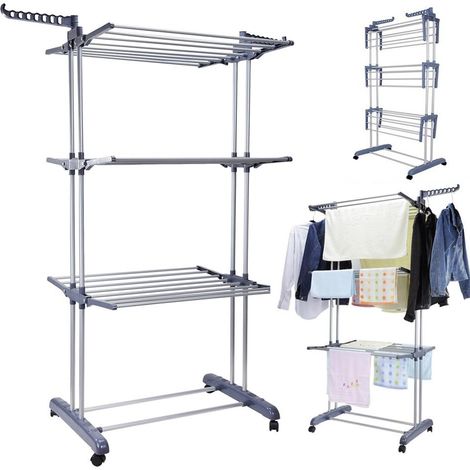 Séchoir à linge pliable à 3 niveaux – Séchoir à linge pour intérieur et extérieur – Léger et peu encombrant – Cintre d'angle pour le rangement du linge à la maison (1/5)