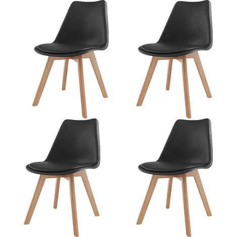 Set Di 4 Sedie Per Sala Da Pranzo Ufficio Con Gambe In Faggio Legno Massello Massiccio Stile Nordico Scandinavo Comoda Seduta Imbottita Ideale Per Soggiorno Sala Riunione (Nero) (1/5)