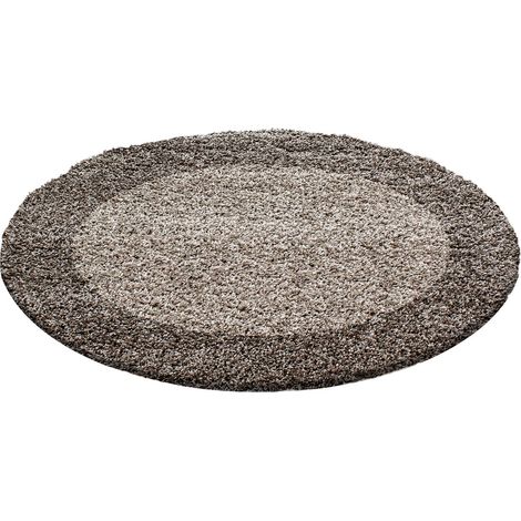 Tapis Rond Shaggy Poils Longs Bicolore (Taupe - 160x160cm) (1/3)
