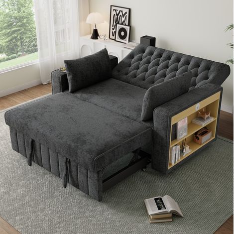 Sofá cama reclinable chenilla con USB para invitados OKMYHOME (1/5)