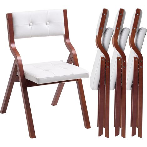 Chaise pliante en bois avec coussin, lot de 4, chaise de salle à manger portable rembourrée moderne avec coussin d'assise pliable, pour cuisine, bureau, mariage, fête, montage facile, blanc (1/5)