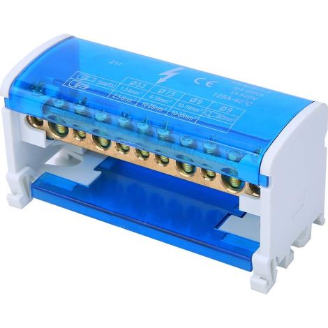 Bornier de Distribution sur Rail DIN 500V 125A Monophasé à 2 Niveaux avec Couvercle Anti poussière (1/5)