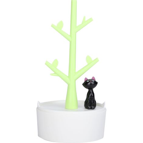 Support à Bijoux Arbre Chat Porte-Colliers Boucles d'Oreilles Organisateur ABS Vert Design Mignon Robuste pour Maison ou Boutique (1/5)