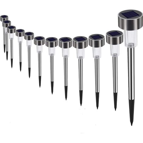 Ensemble de lampes solaires d'extérieur pour jardin, 12 LED, en acier inoxydable, étanches, pour pelouses et allées (lumières colorées) (1/5)