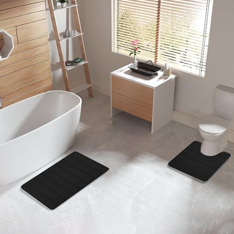 Tapis De Salle De Bain - Tapis Toilette 2 Pièces - Dos En Caoutchouc Anti-Dérapant - Velours Peluche Et Mousse Mémoire - 40x50 cm Et 40x60 cm (1/5)