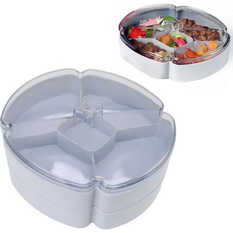 Coupe à fruits à double compartiment, idéale pour les fêtes du Nouvel An, bonbonnière, plat de service original pour table basse, plateau à fruits et noix, boîte à fruits secs, bleue. (1/5)