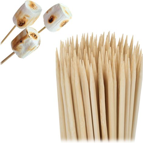 Relaxdays Piques à brochettes, lot de 500, pics en bambou, 40 cm de long, pour viande, légumes, barbe à papa, nature (1/5)