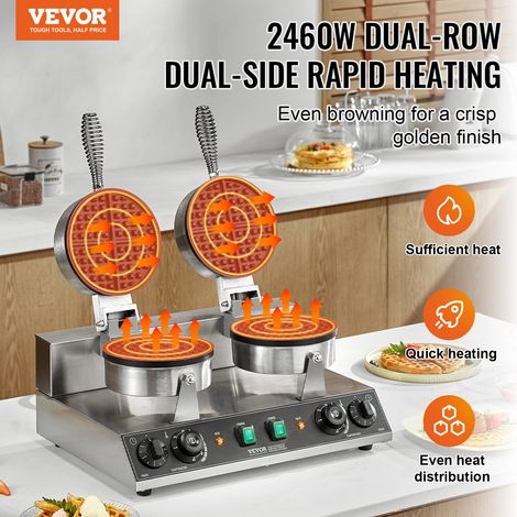 Gaufrier Commercial 2460 W, Appareil à Gaufre Ronde à Double Tête, en Acier Inoxydable, Antiadhésif, avec Contrôle de la Températur… (1/5)