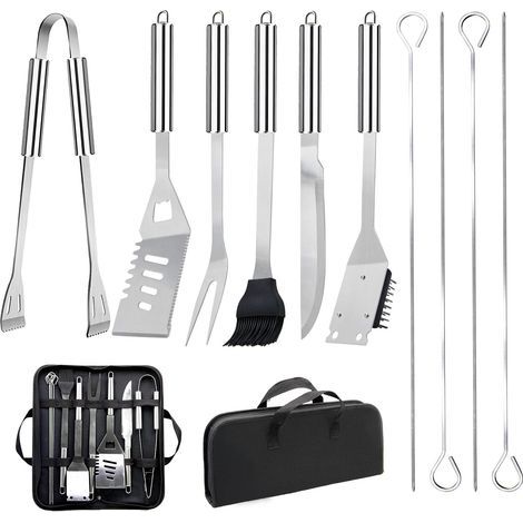 Set de 11 accessoires de barbecue en acier inoxydable – Kit d'ustensiles de grillade portable et pratique avec sac de rangement, idéal pour le camping, le jardin et les grillades en extérieur. (1/5)