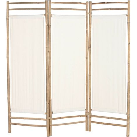 Paravent tropical bambou et coton naturel esprit zen décoratif - Naturel bambou coton écru (1/5)