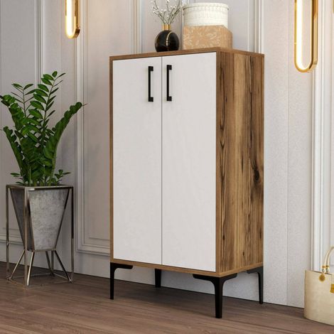 Dmora - Schuhschrank Helios, Schuhregal, Mehrzweck-Eingangsgarderobe, Möbel für Schuhe, 60x35h111 cm, Walnuss und Weiß, mit verstärkter Verpackung (1/5)