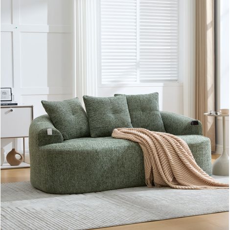 Divano 2 posti 164x92x60 cm verde in ciniglia con seduta profonda e cuscini spessi (1/5)