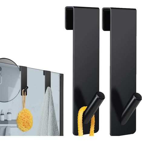 Gancio per doccia in acciaio inox - Set da 2 - Gancio universale per box doccia - Gancio per doccia a parete - Installazione senza foratura - Con cuscinetto antiscivolo (1/5)