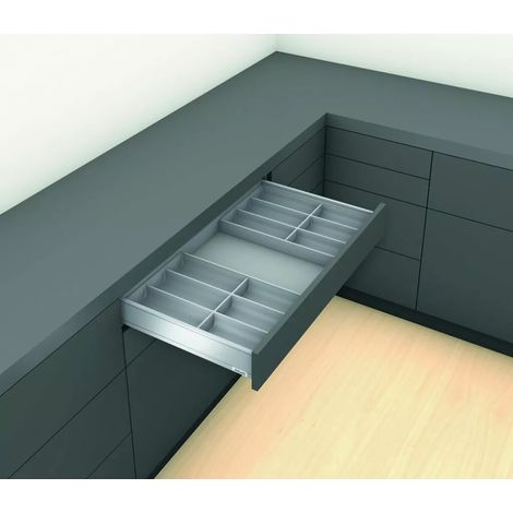 Accessoires AMBIA-LINE design acier hauteurs M et K - BLUM - Range-couverts - largeur 300 mm - Longueur 500 mm. 6 cases. - Gris indium mat
