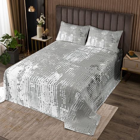 Couvre-Lit 240x220 Gris Ombré avec 2 Taies d'oreiller, Dessus de Lit Aquarelle Dégradée, Couverture de Lit Peinture À l'huile, Jetés de Lit Esthétique Grunge Gris Vintage (1/4)