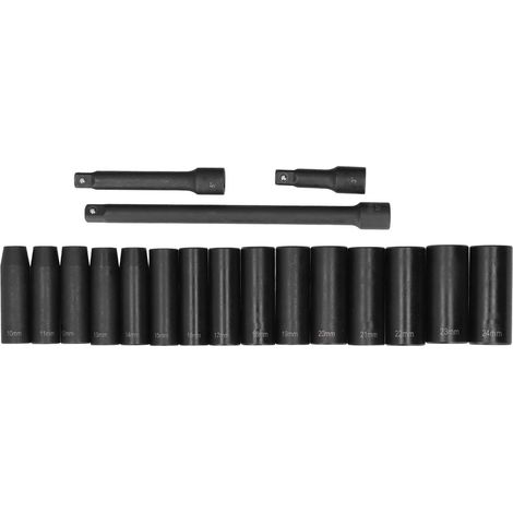 1/2-Zoll-Antrieb Tiefbett-Schlagschrauber-Steckschlüsselsatz, 18-teilig, 6-kant, metrischer Antrieb, 10–24 mm (1/5)