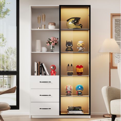 Vitrina LED 80 x 40 x 160 cm con 3 cajones, 3 nichos y puerta de vidrio DESVIAE