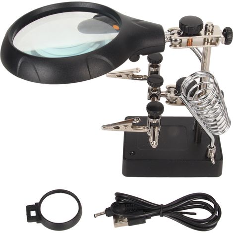Lampe loupe LED USB avec verre grossissant haute clarté pour soudure, modélisme, bricolage - Loupe de bureau multifonction (1/5)