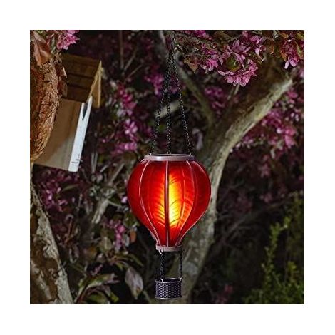 Cool Flame Balloon Fiesta Realistic Flaming Effect Solar Powered Hot Air Balloon Hanging Lantern Colourful Metal Solar Light for Garden Outdoor Indoor Use Novelty Patio Lighting (1/4)
