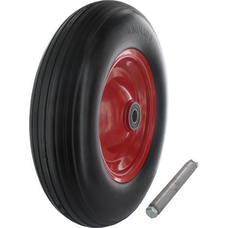 Roue de brouette 480/400-8 universelle pleine, polyuréthane, sur roulement à bille double-étanchéité 6204-2RS