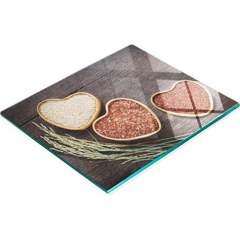 Tablero de vidrio decorativo multifuncional con estampado de coraz贸n de arroz, 60x52 cm.