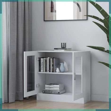 802741 Armoire à vitrine Blanc 82,5x30,5x80 cm Bois d'ingénierie (1/5)