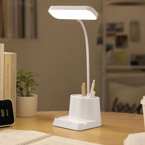 Lampe de lecture LED avec 3 porte-stylos, lumière anti-éblouissement réglable, flexible, rechargeable USB, support téléphone, bureau