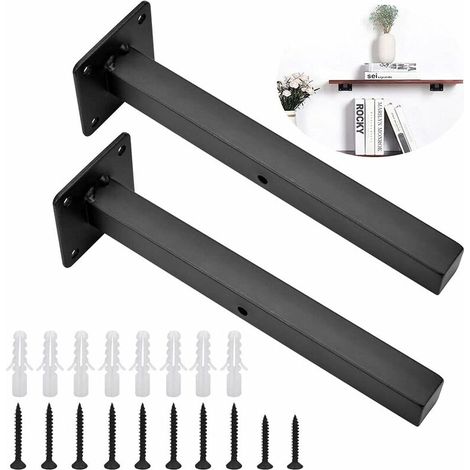 Schwarze Regalhalterung, robuste schwimmende Regalhalterung, industrielle Wandmontage, Metall-Eisen-Regalhalterung, 20 cm/7,8 Zoll, unsichtbare, verdeckte Hardware-Halterung mit Schrauben für Holzrega (1/5)