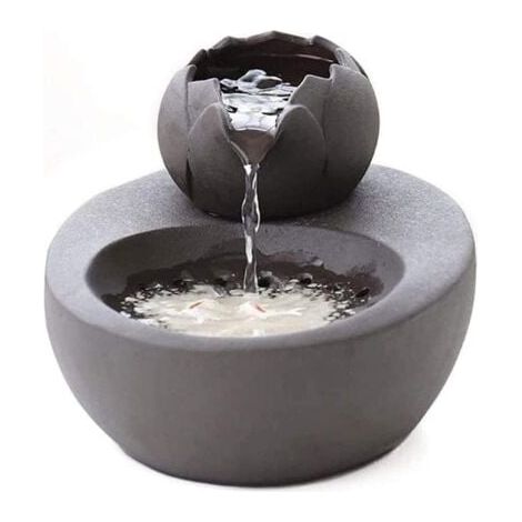Wasserbrunnen – Keramik – mit vertikalem Lotus und automatischem Filter – ideal für Katzen und Haustiere – Schwarz (1/5)
