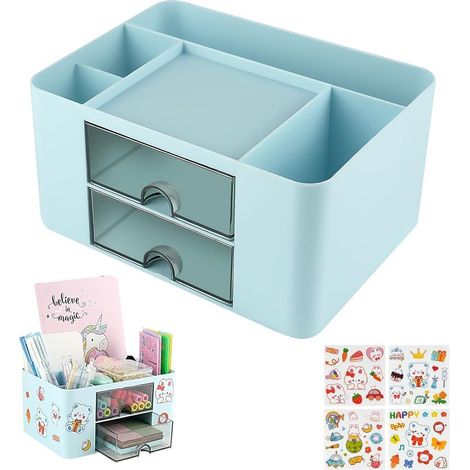 Schreibtisch-Organizer, Stiftehalter mit 5 Fächern und 2 Schubladen, multifunktionaler Schreibtisch-Organizer, Kunststoff-Stifteaufbewahrung, für Zuhause und Schule (1/5)