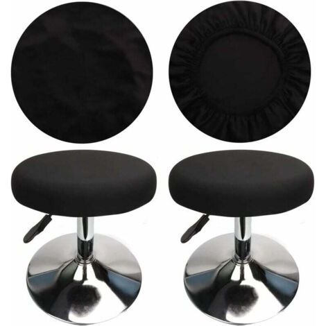 (4 Pièces Noir)Housse Tabouret Rond Housse Tabouret de Bar, Tissu de Luxe, Diamètre 30-40cm, Extensible, Infroissable, Lavable et Anti-Poussière