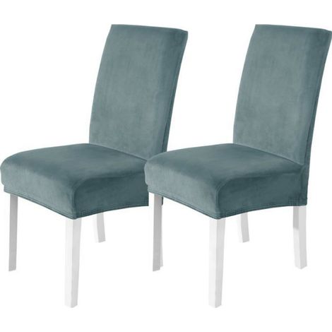 Housse De Chaise Velours 2 Pièces, Universel Housse De Chaise Salle À Manger Extensible, Bleu Gris (1/5)
