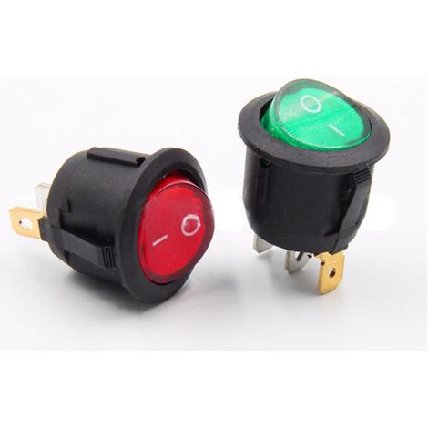 Round rocker switch with indicator light, 6A 250V, KCD1, blue. (1/4)