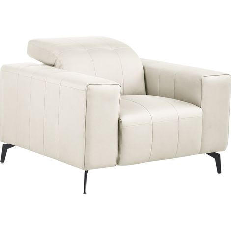 Sillón de tela moderno con reposacabezas ajustable y patas de metal beige claro Ommel (1/5)