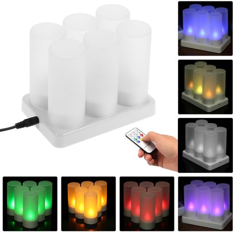 Ensemble de 6 bougies LED rechargeables scintillantes à couleurs changeantes, télécommande et charge USB (couleurs changeantes) (1/5)