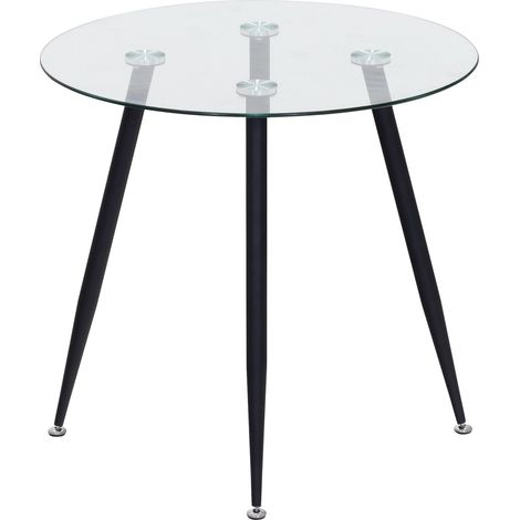 MOG CASA Mesa de Comedor Fija Redonda Corin 80 x 80 x 75 cm Ideal para Cocina o Salon Materiales Resistentes Tablero de Cristal Transparente Patas de Metal en Negro (1/5)