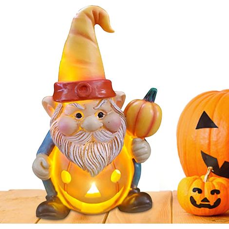 nain jardin Statue d'Halloween citrouille d'automne – Statue d'homme en résine avec lumière pour table, table chevet, chambre d'enfant, cadeau pendaison crémaillère, (1/5)