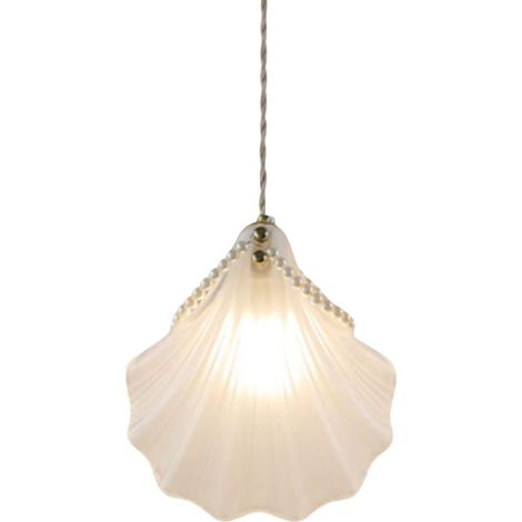 Suspension créative à tête unique, abat-jour en verre blanc simple, suspension décorative en forme de coquillage, idéale pour une garde-robe mansardée (1/4)