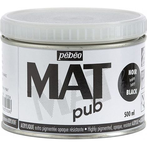 Peinture Acrylique - Pebeo - Mat Pub - 500ml - Noir Ivoire - Finition Mat