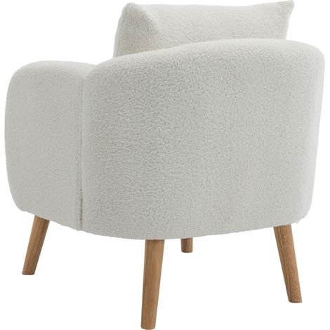 Poltrona singola in teddy velluto bianco con cuscino, seduta spessa 14 cm (1/5)