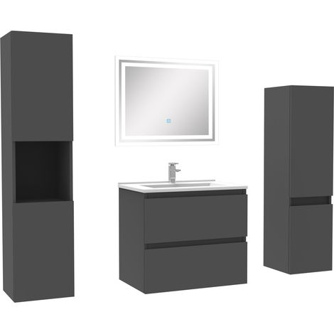 Ensemble meubles Salle de Bain 60cm vasque et colonnex2 et miroir lumineux Anthracite
